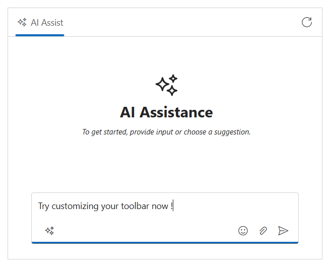 Angular AI AssistView footer toolbar.