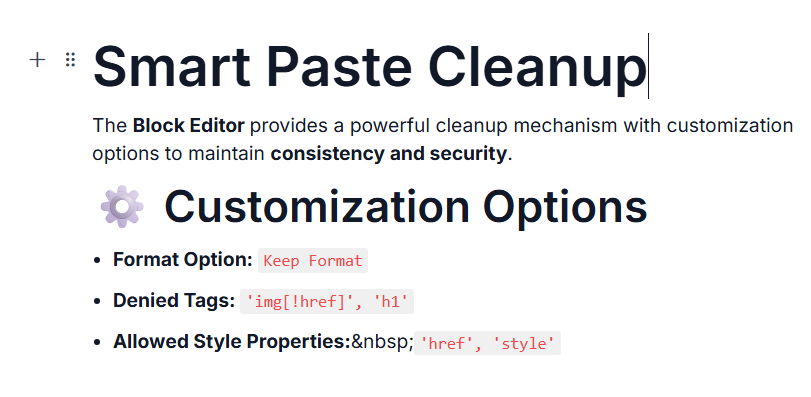 Angular Block Editor paste cleanup.