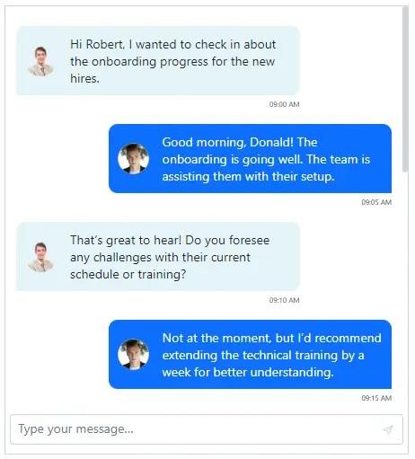 Angular Chat UI message template.