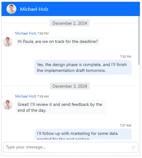 Angular Chat UI timebreak.