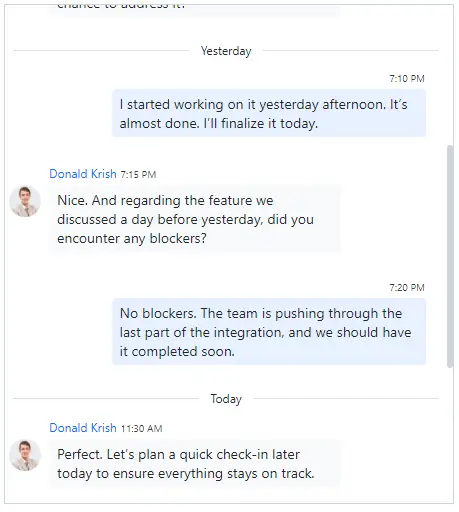 Angular Chat UI timebreak template.
