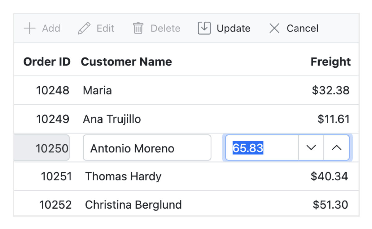 Editing in Angular Grid.