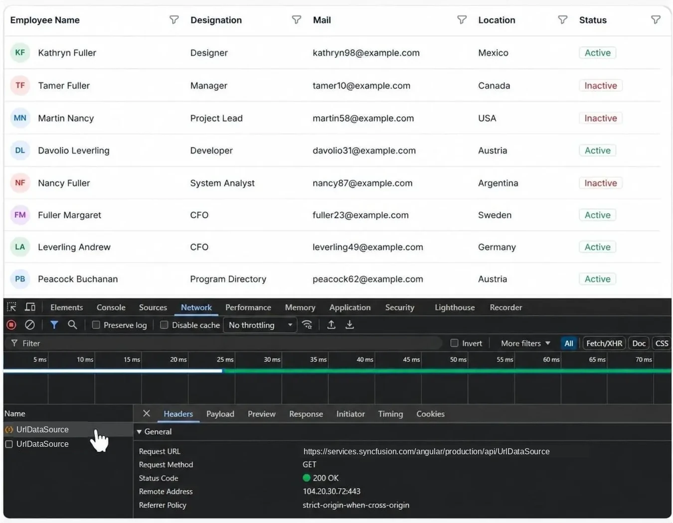 Angular Data Grid with data binding