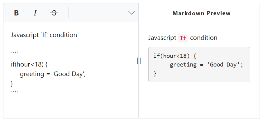 The Angular markdown editor insert code block.