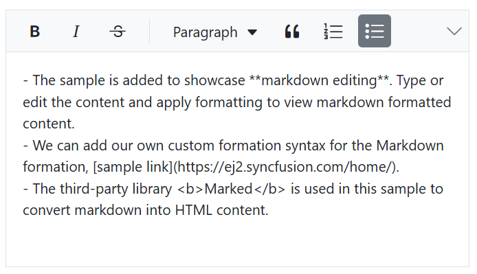 Insert markdown list in Angular markdown editor.