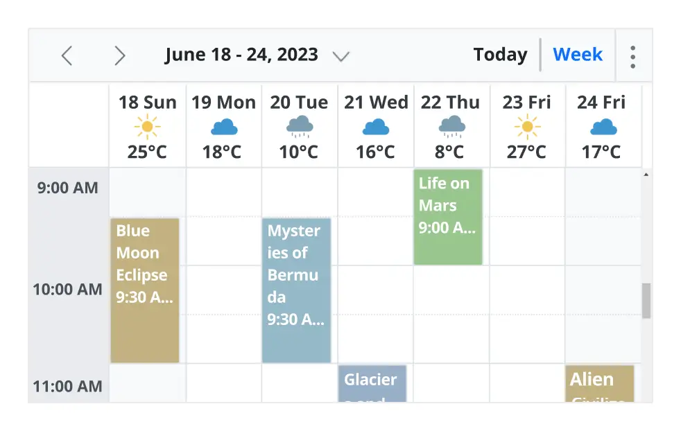 Illustration of date header customization in Angular Scheduler.