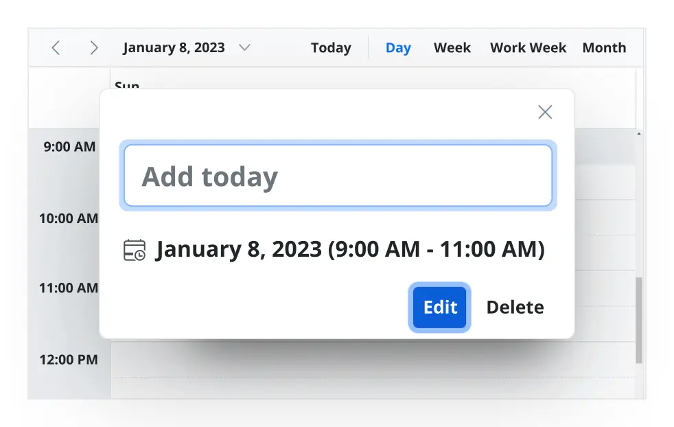 Illustration of quick pop-ups in Angular Scheduler.