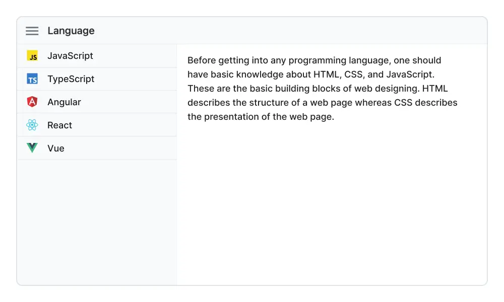 Angular Sidebar with listview.