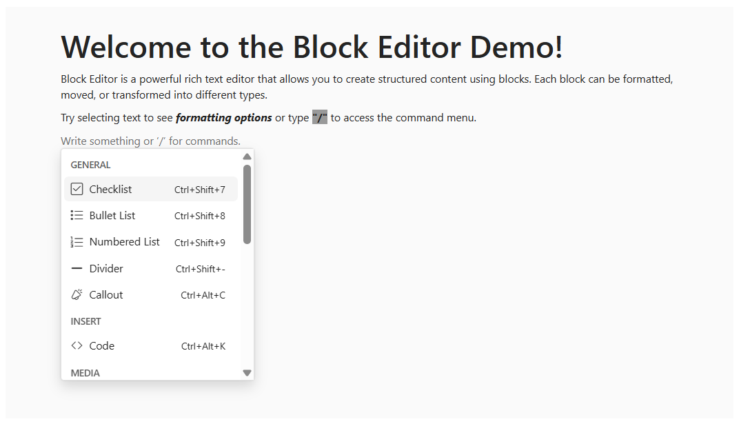 Blazor Block Editor control.