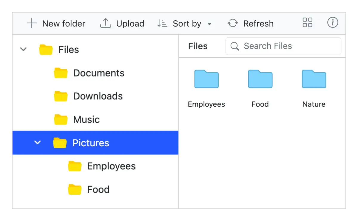 Blazor File Manager with navigation pane.