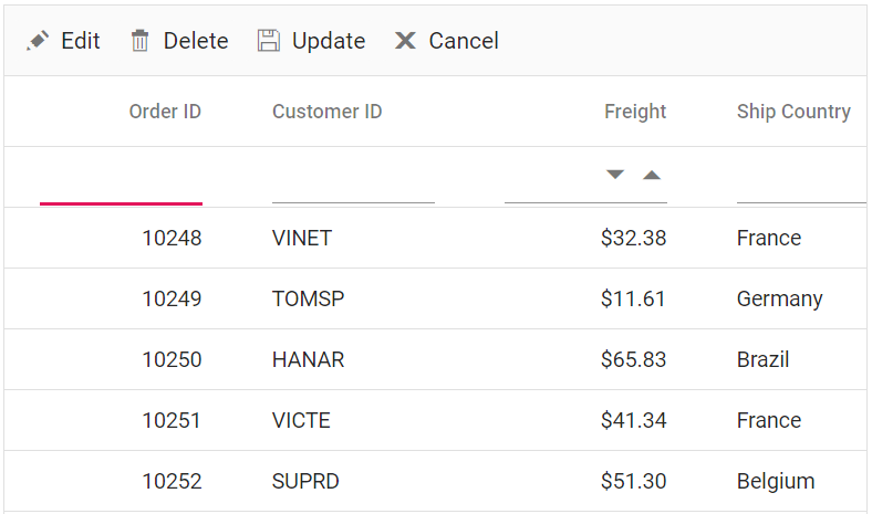 Blazor DataGrid with Show add new row.