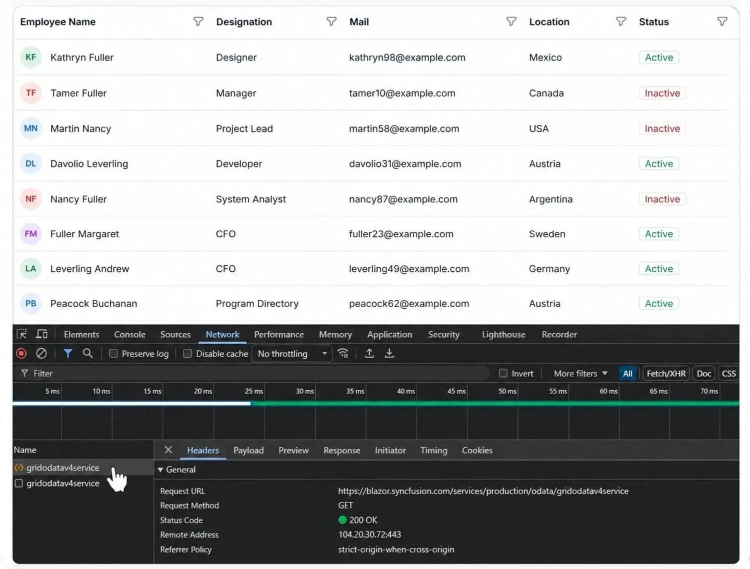 Blazor DataGrid with data binding