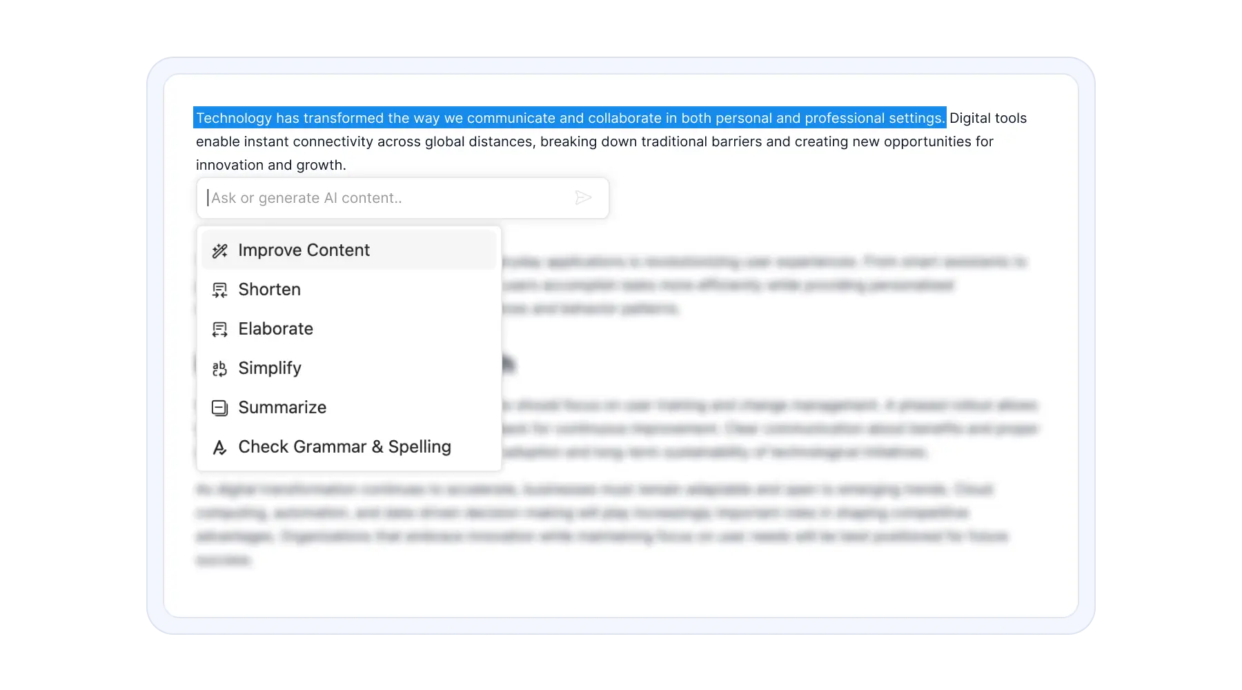 Blazor Inline AI Assist banner.