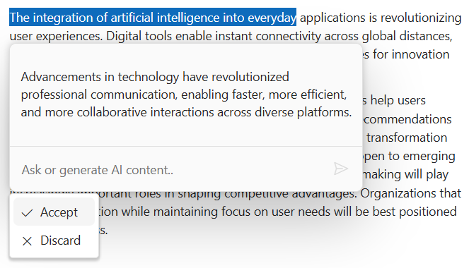 Blazor Inline AI Assist pop-up mode.