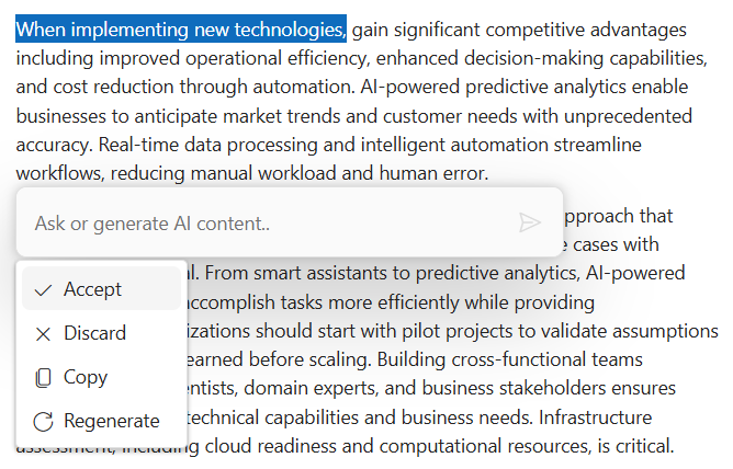 Blazor Inline AI Assist response items.