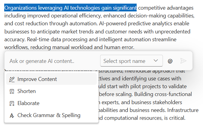 Blazor Inline AI Assist toolbar.