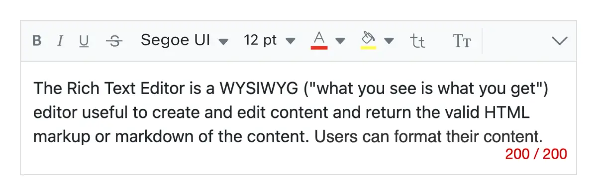 Blazor WYSIWYG HTML editor maximum length.