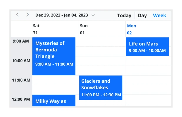 Illustration of first day of the week in Blazor Scheduler component.