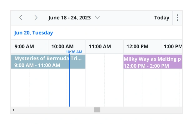 Illustration of current time highlighting in Blazor Scheduler component.