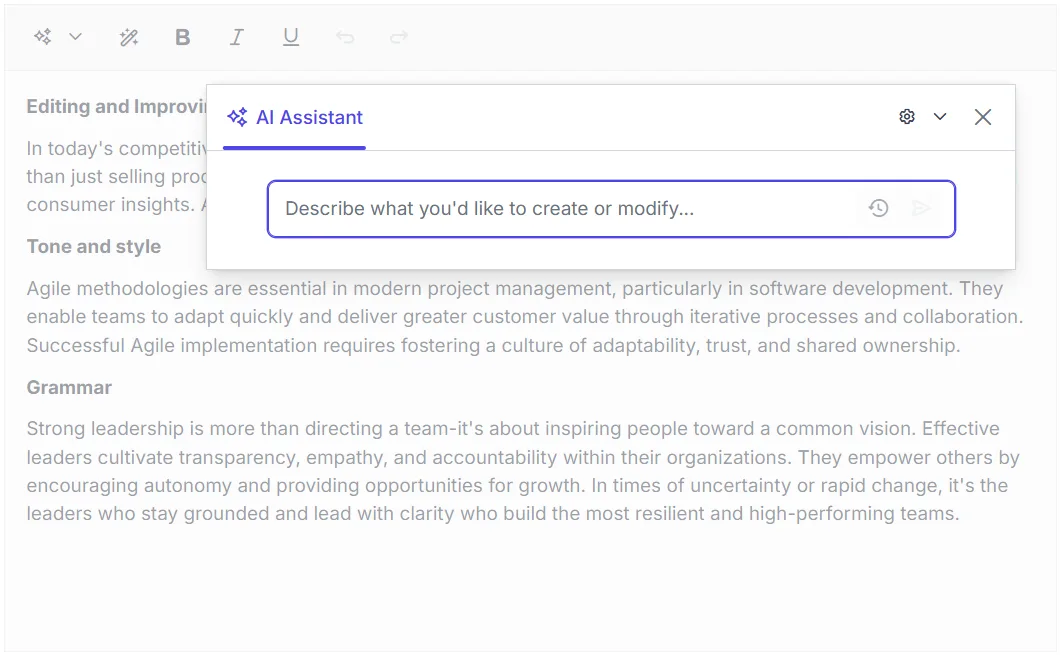 Blazor Smart Rich Text Editor component AI query interface.