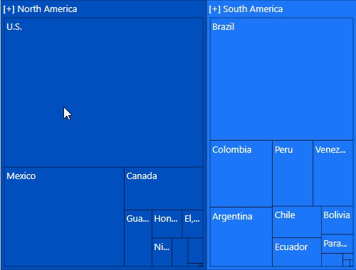 Blazor TreeMap is rendered with drill-down.