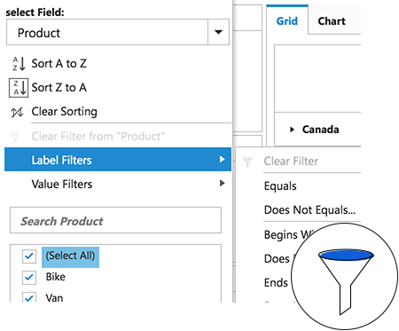 Excel like filtering meanu in Pivot and OLAP browser
