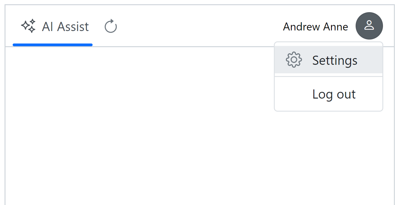 ASP.NET Core AI AssistView header toolbar.