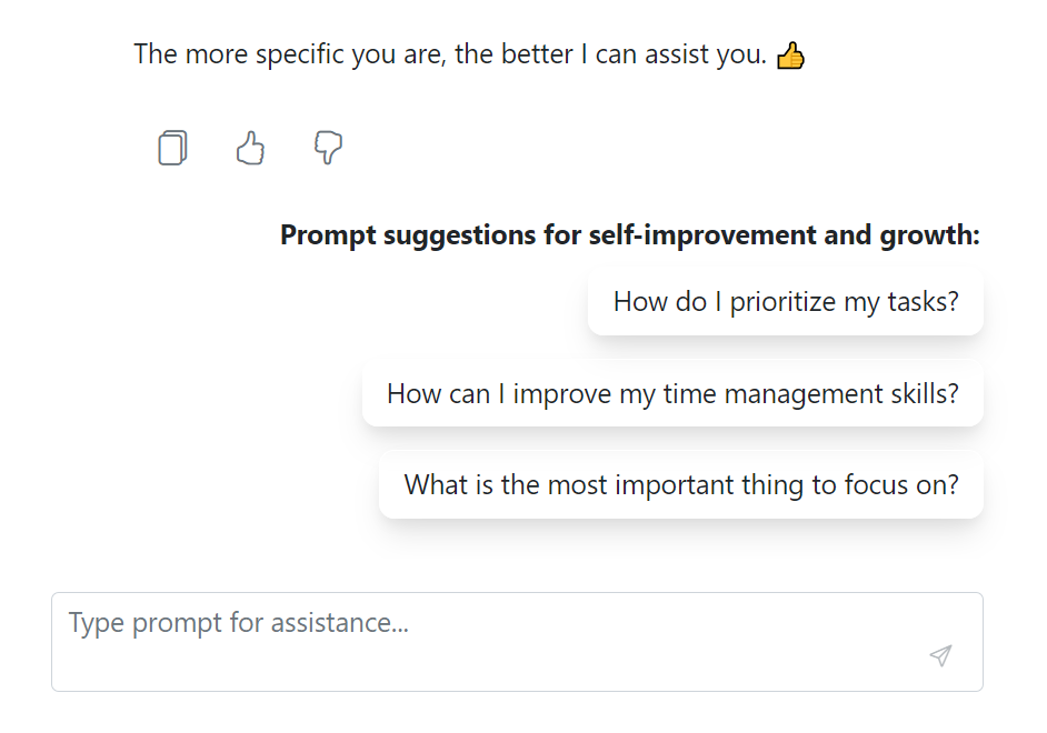 ASP.NET Core AI AssistView prompt suggestions.