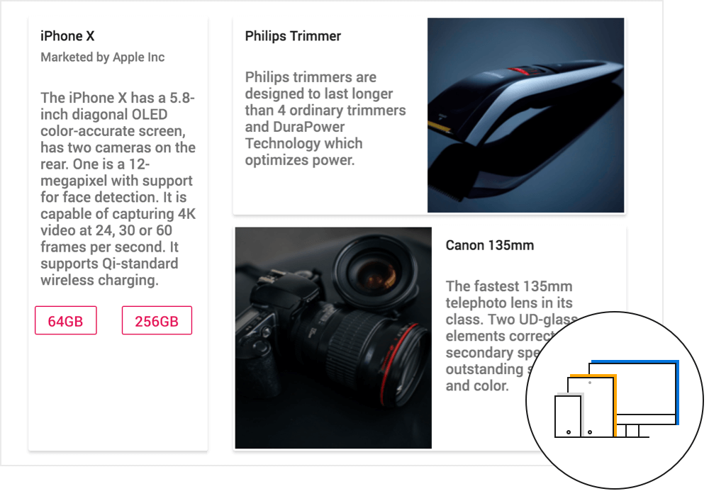 ASP.NET Core card displays at the center of mobile devices.