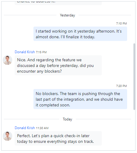 ASP.NET Core Chat UI timebreak template