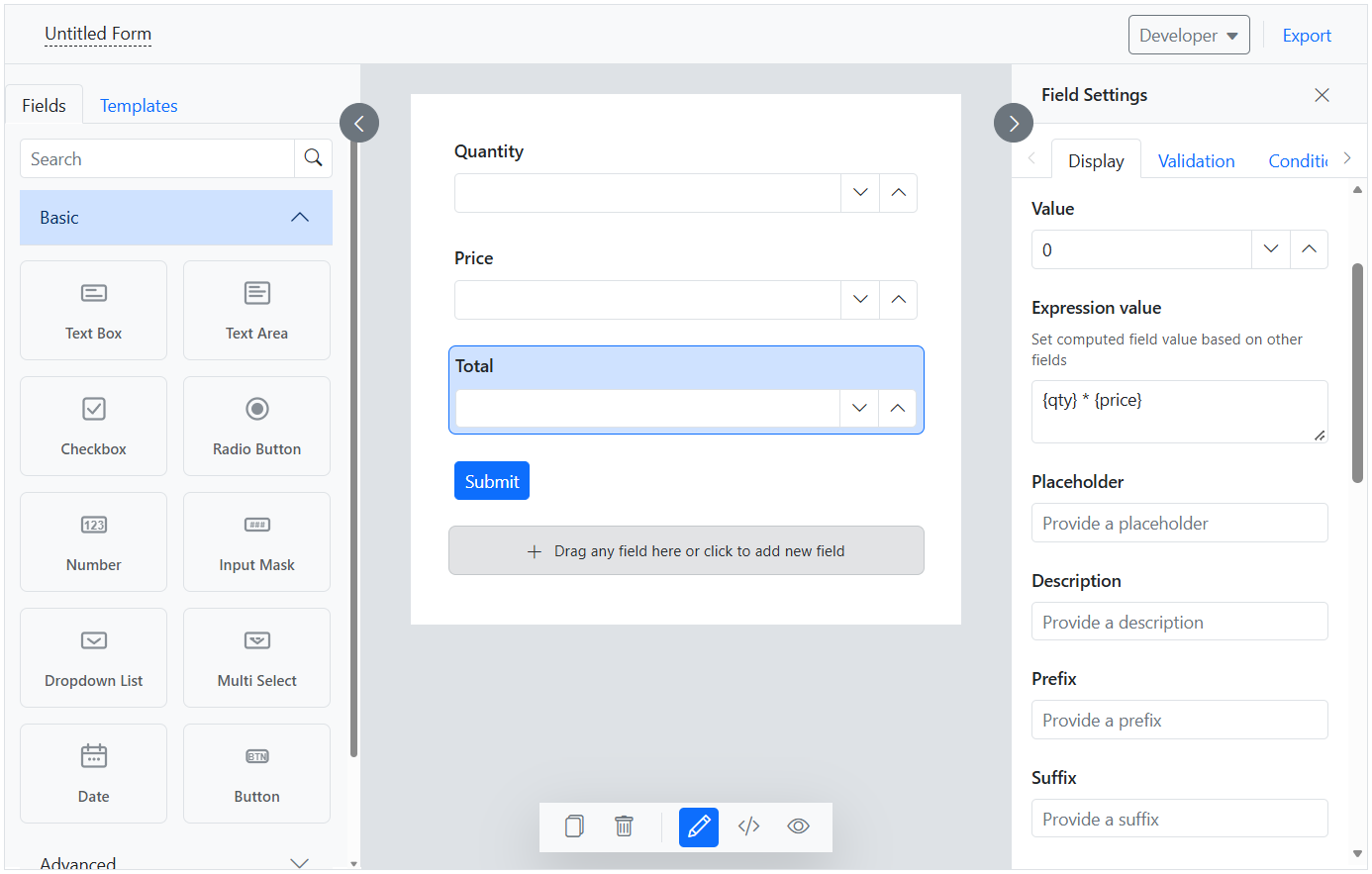 Expressions in ASP.NET Core Form Builder.