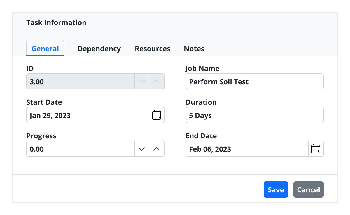 Dialog editing in ASP.NET Core Gantt Chart.