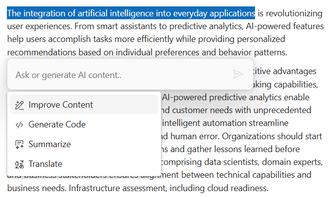 ASP.NET Core Inline AI Assist commands.
