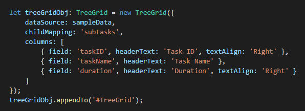 Define Columns in ASP.NET Core Tree Grid.