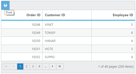 Print and toolbar is enabled in Grid