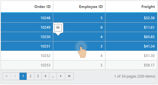 Select multiple records in grid through touch