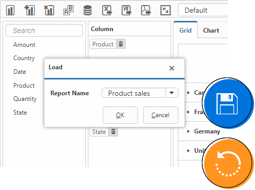 Loads report from the database in ASP.NET Core Pivot and OLAP browser