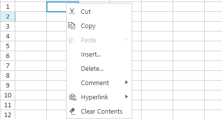 Spreadsheet contextmenu