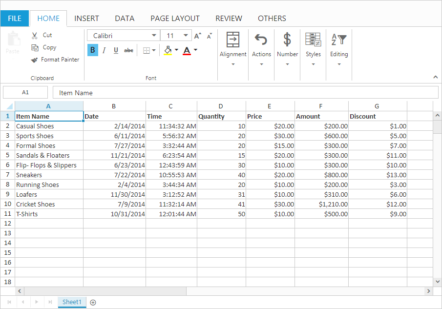 Spreadsheet is Microsoft Excel-like control