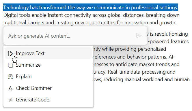 ASP.NET MVC Inline AI Assist streaming response.