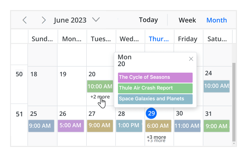 Event container displayed in month calendar