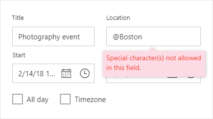 ASP NET MVC Scheduler editor window field validation
