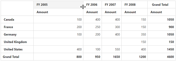 Resizes columns in ASP NET MVC pivot grid control