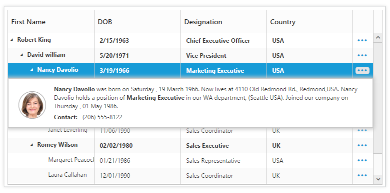 Details view support in tree grid rows