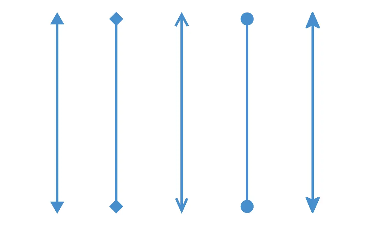 Predefined arrowheads in Blazor Diagram component illustrate flow direction in the diagram.