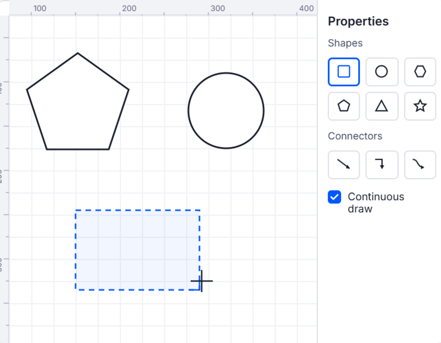 A rectangle shape being drawn on the diagram canvas by dragging the pointer