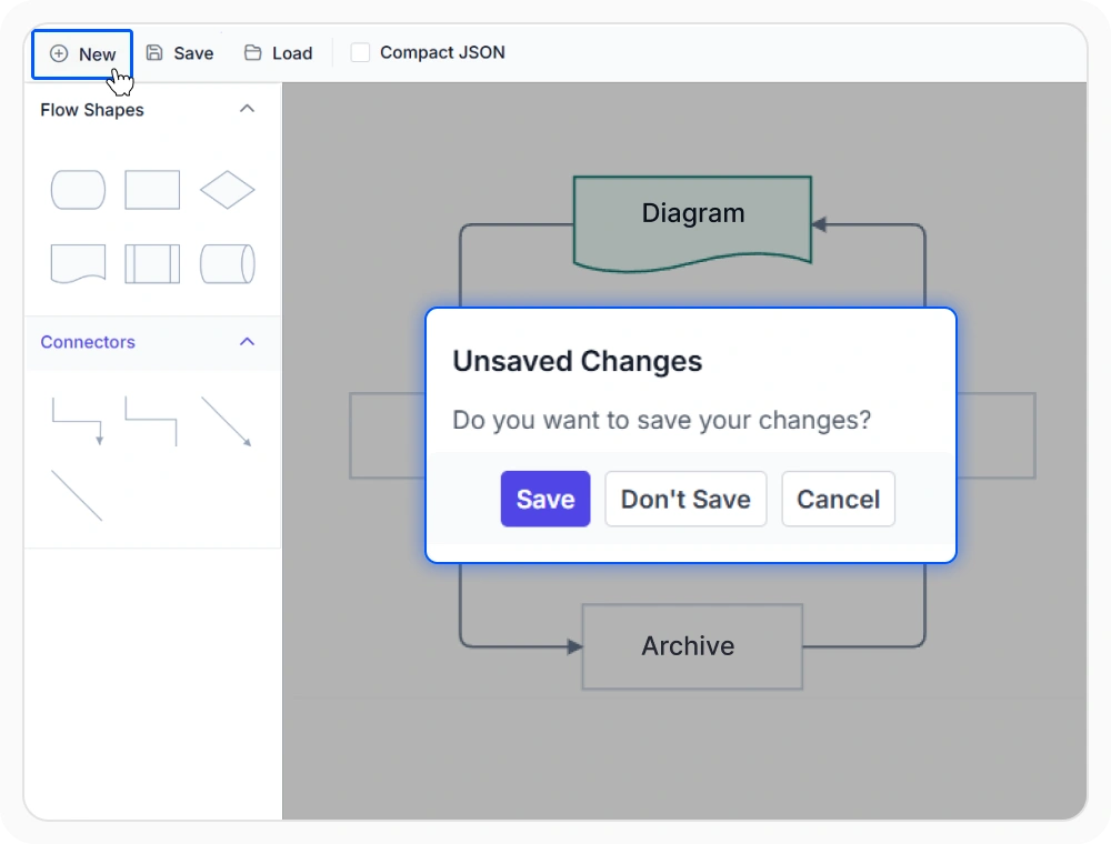 React Diagram detecting unsaved changes before new actions