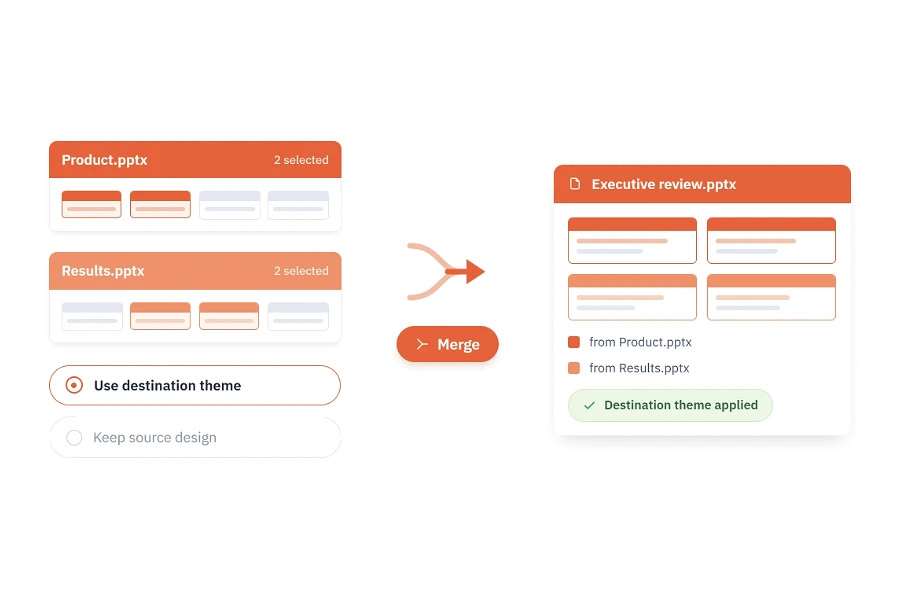 Merge PowerPoints with Theme Control.