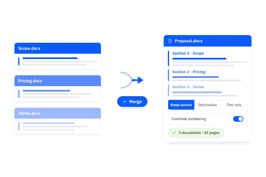 Merge Word Documents with Formatting Control.
