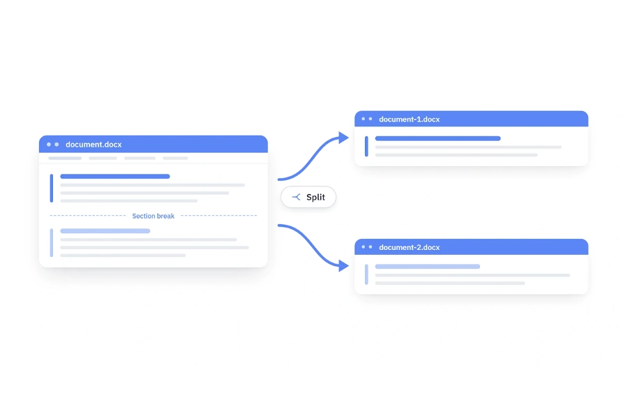 Split Word documents by Heading, Bookmarks, and More.